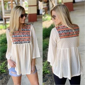 Infinity Raine Tops - Cream bohemian Aztec Detail Tunic Infinity Raine Tops - Cream bohemian Aztec Detail Tunic
